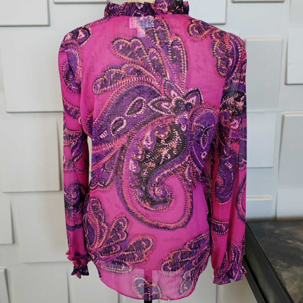 JohnPaul Richards top blouse pink magenta purple paisley long sleeve Size Small - Picture 5 of 5